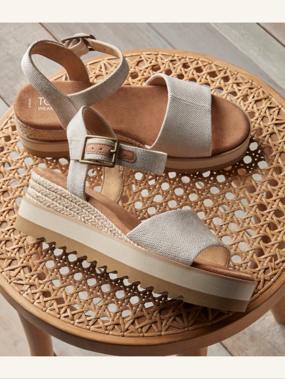 TOMS | Diana Wedge Sandal In Natural Linen | Size 7.5 US